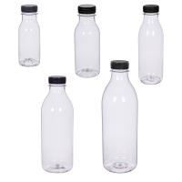 Botellas de Plástico con Tapón. Pack 6 y 12 Unidades. Varios Tamaños, Colores Surtidos. Botella Plástico para Leche, Zumo, Agua o cualquier otro Liquido. Botella PET Transparente con Tapón en Colores Surtidos. 100% Reciclable - details 0