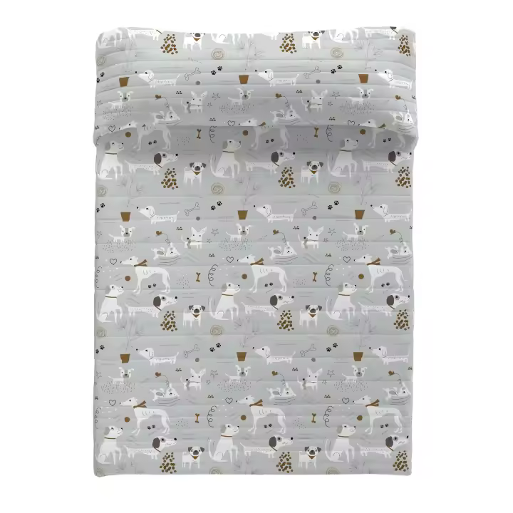 COLCHA BOUTI REVERSIBLE 100% ALGODÓN PERROS 3 HACIENDO EL INDIO FABRICADO EN ESPAÑA - 1