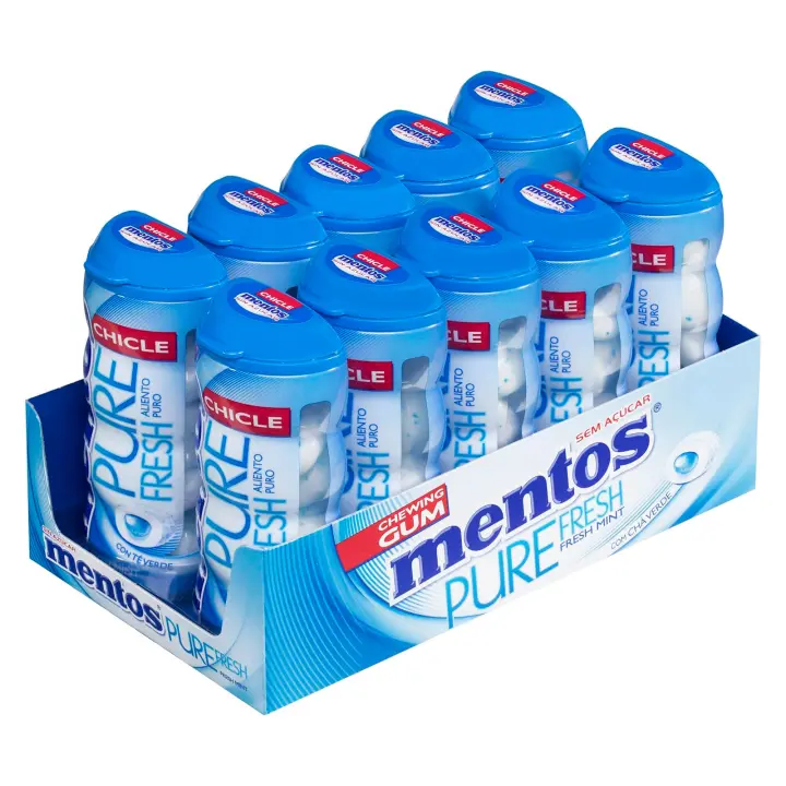 Mentos Chicle Menta, Sin Azúcar - 10 unidades de 30 gr. Mentos de menta pure (Total 300 gr.) - 1