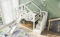 Cama Infantil Treehouse 90x200 cm, Litera Infantil, construcción de Ventana con tobogán y Protección Contra Caídas, Blanco, incluido. Pizarra - 2 somieres (colchón no incluido) - details 6