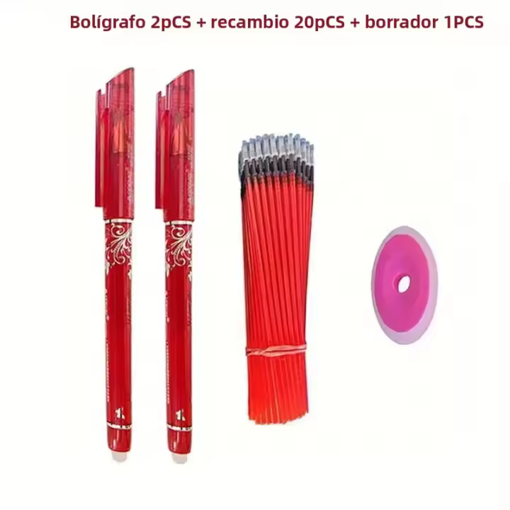 Juego De 23 Bolígrafos Gel Erasables Y Recargables De 0.5mm En Colores Negro Azul Rojo Para Escuela Y Oficina Suministros De Papelería - 1