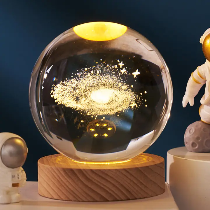 Lámpara De Cristal 3D Luz Galáctica Planetaria Luz Nocturna Para Decoración Del Hogar Regalo De Navidad Luz De Mesa De Cristal Brillante - 1