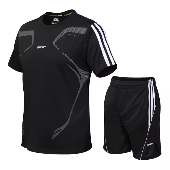 Conjunto De Deporte Para Hombres Y Mujeres Verano Camiseta Corta Y Shorts Dos Piezas Running Fitness Outdoor Sports Polyester O-Neck Cierre De Cordón - 1