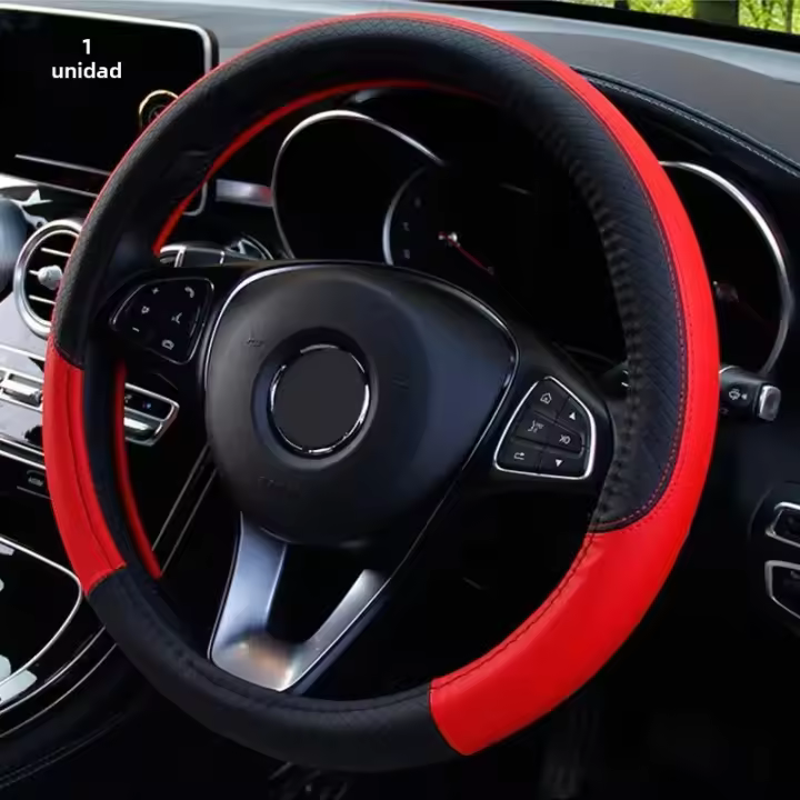 Cubierta De Volante Universal De 38cm En Cuero PU Antideslizante Protector De Fibra Transpirable Para Coche - 1