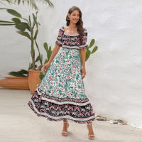Vestido bohemio de playa para vacaciones, con un hombro al descubierto y mangas abullonadas, estilo europeo y americano, vestido largo - details 4