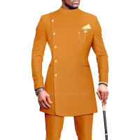 Traje Formal De Hombre Africano Diseño Delgado 2 Piezas Para Boda Prom Fiesta Mejor Hombre Chaqueta Pantalones Material COTON Wool - details 2