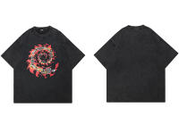 Camiseta Hip Hop Streetwear Para Hombre Estampado De Calavera Quemada Vintage Talla Oversize Algodón Tejido Lavado Negro Unisex - details 4