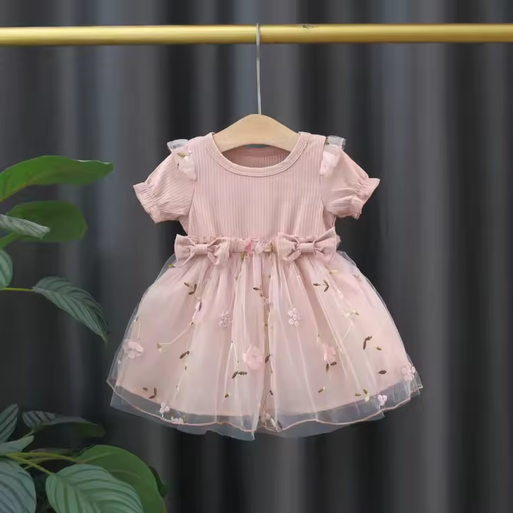 Vestido De Princesa Para Bebé Niña Verano Con Encaje Floral Vestido Corto Para Fiesta De Cumpleaños Ropa De Niña - 1