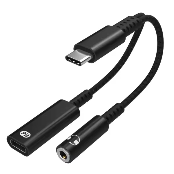 Adaptador INF USB-C para auriculares de 3,5 mm y cargador USB-C Negro - 1