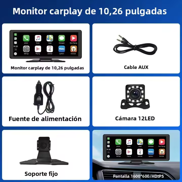 Juguete De Coche Portátil IPS Táctil 11.26 Pulgadas Reproductor Multimedia 4K DVR Con Wireless CarPlay/Android Auto Dual Lente Grabadora De Conducción - 1