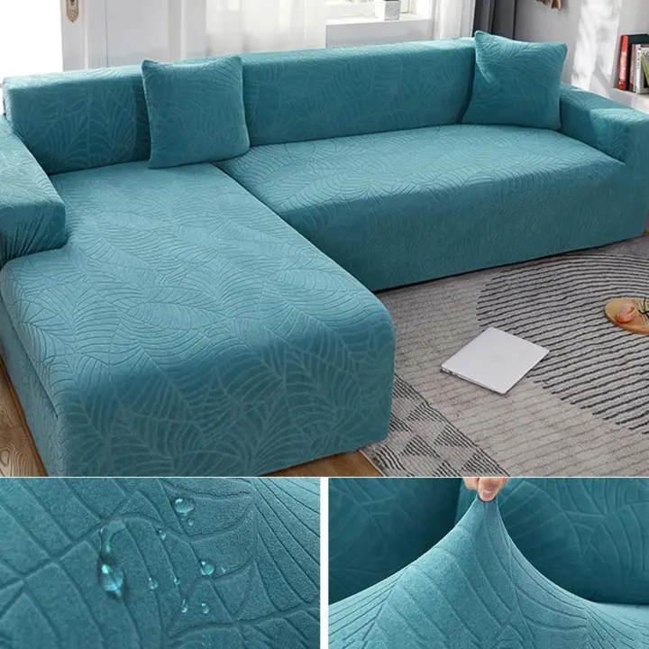 Funda para Sofa Chaise Longue Impermeable 1/2/3/4 plazas Elástica Jacquard Fundas de Sofá Cheslong Brazo Largo Derecho Izquierda Funda Sofá de Forma L Ajustables Antiarañazos,Blue-2seats+3seats - 1