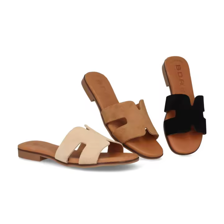 BDA Sandalia Señora Piel Beige Cuero Negro 35-41 2cm Suela Sintética - 1