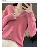 Suéter De Punto De Lana Merino 100% Para Mujer Cuello V Otoño Invierno Estilo Coreano Versátil Moda Oficina Regular Cierre Único Manga Larga - details 9
