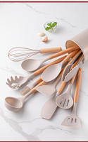Juego De Utensilios De Cocina De Silicona 12 Piezas Color Khaki Con Mango De Madera Seguros Para Cocinar Herramientas De Cocina No Pegajosas - details 1