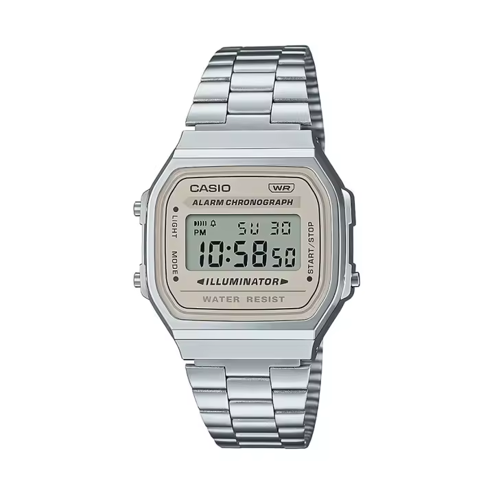 RELOJ CASIO A168WA-8AYES UNISEX RETRO VINTAGE GRIS PLATA - 1