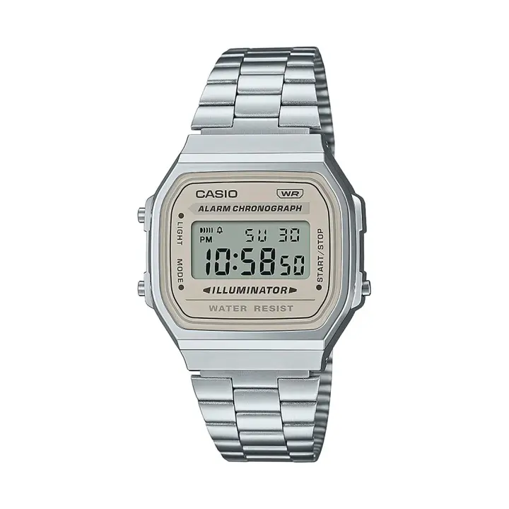 RELOJ CASIO A168WA-8AYES UNISEX RETRO VINTAGE GRIS PLATA - 1