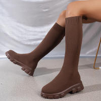 Botas Largas Tejidas Para Mujer Con Suela Gruesa Moda Calcetines Elásticos Tobilleras Cuadrado Bajo Tacones Botas De Mujer 2024 - details 8