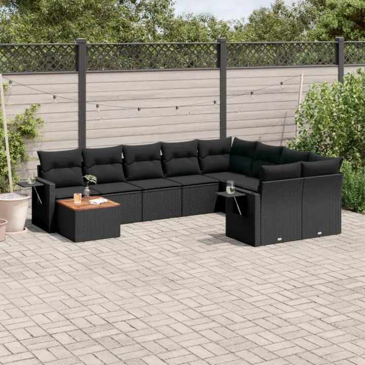 vidaXL Set de sofás de jardín 10 pzas cojines ratán sintético negro - 1