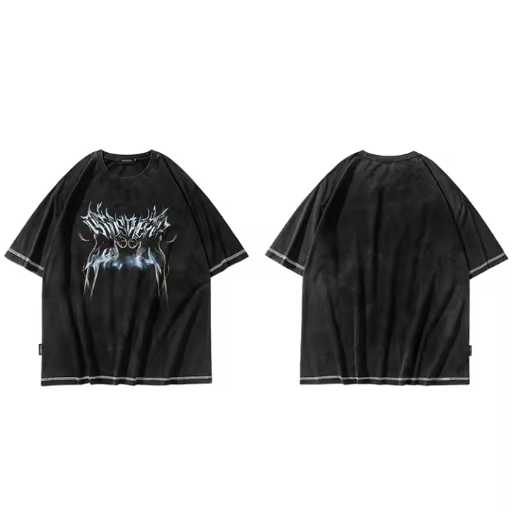 Camiseta Gris Oscuro Para Hombre Estilo Hip Hop Sobredimensionada Impresión Gráfica Streetwear Harajuku Algodón Suave Verano Manga Corta - 1