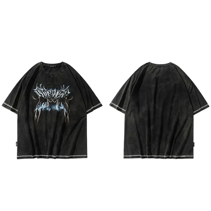 Camiseta Hip Hop Para Hombre Oversize Negro Estilo Callejero Con Gráfico Algodón Transpirable Manga Corta Verano Harajuku - 1