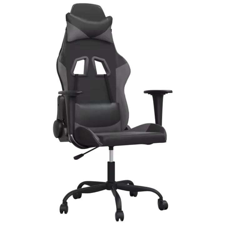 Silla Gaming de masaje de cuero sintético Negro y Gris - 1