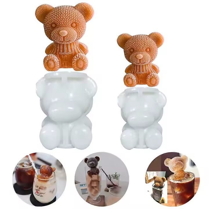 5pcs Bear Ice Mold Food Grade Silicone Odourless Cartoon Whiskey Wine Drink Coffee Ice Mold Coffee Ice Cream Mould Kitchen Tool - 1
