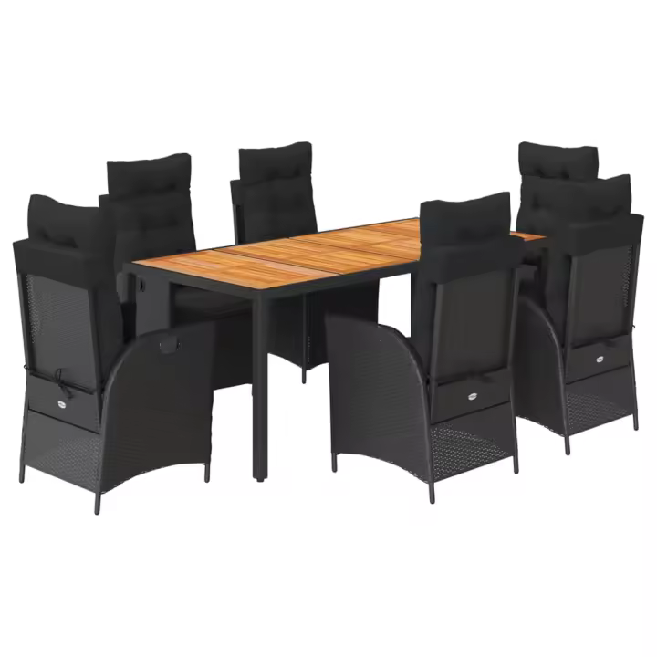 vidaXL Set de comedor de jardín 7 pzas y cojines ratán sintético negro - 1