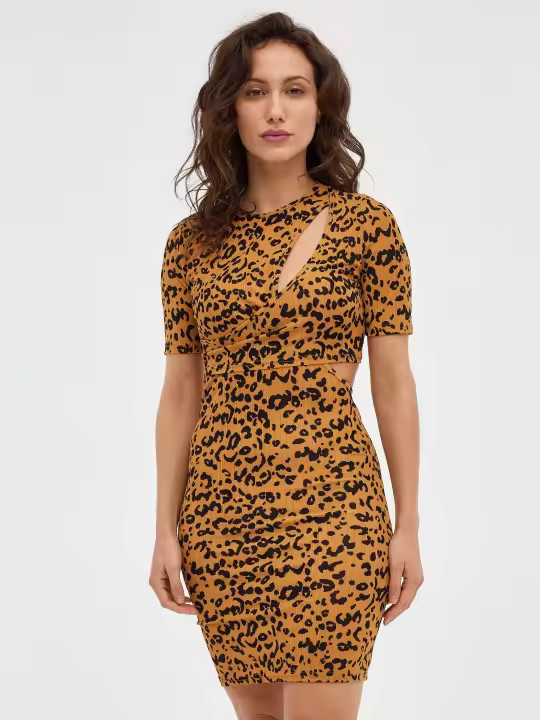 Vestido mini de estampado animal print de manga corta y cuello redondo con diseño cut out INSIDE - 1