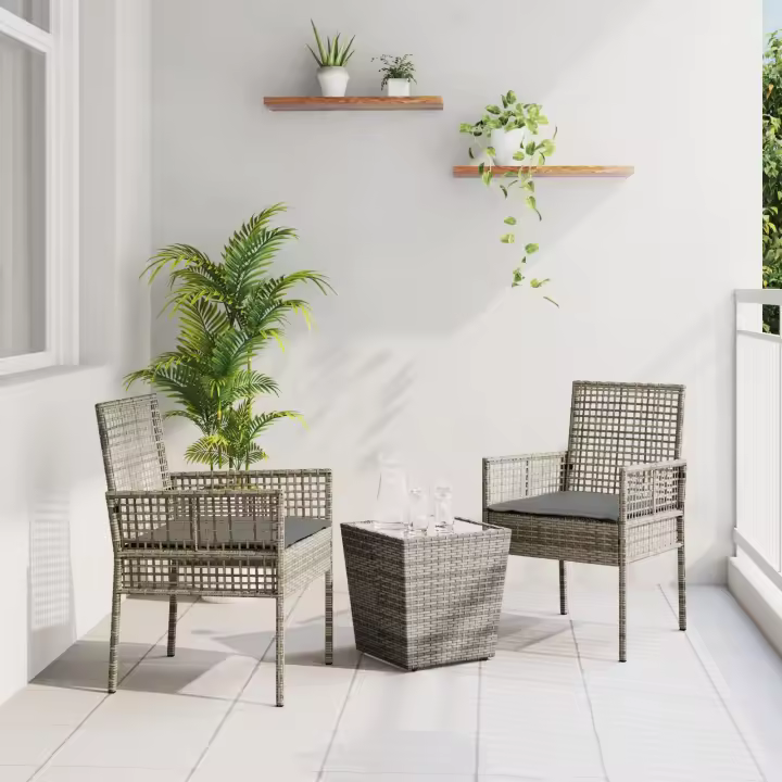 Set de Bistro de Jardín de 3 Piezas con Cojines en Gris de Poliratán - 1