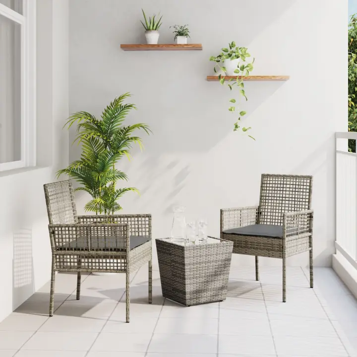 Set de Bistro de Jardín de 3 Piezas con Cojines en Gris de Poliratán - 1