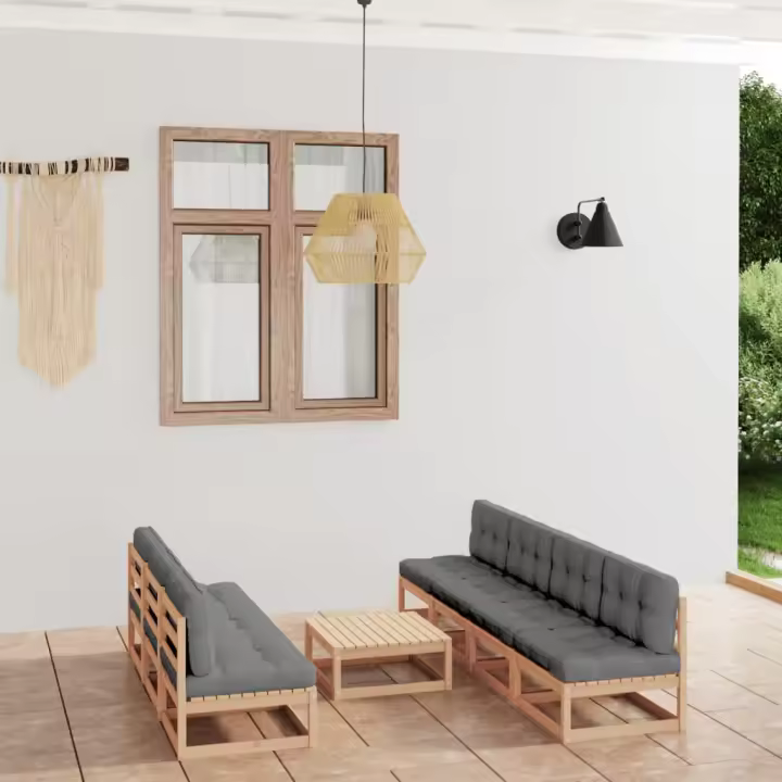 vidaXL Muebles de jardín 6 piezas con cojines de madera de pino maciza - 1