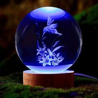 Lámpara De Noche USB Pequeña Con Bola De Cristal De Bird 3D Y Base De Madera Colorida Decoración Para El Hogar Regalo Para Mujer Padres Amigos Luz Atmosférica Redonda - details 4