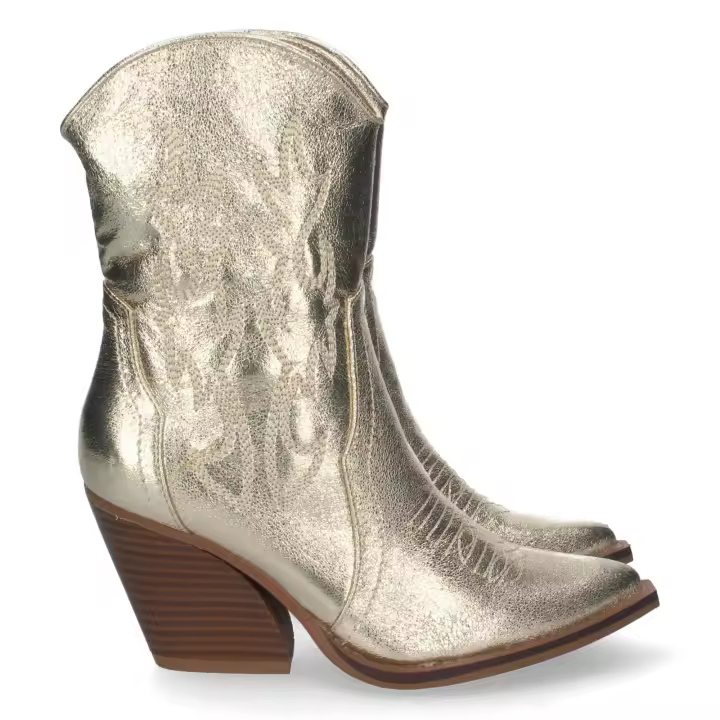 PuntoSalao Botines cowboy para mujer tacón medio detalle bordado dorado - 1