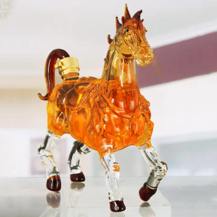 Decantador de whisky, decantador de whisky tipo caballo, recipiente de vidrio de borosilicato, decantador de whisky de vidrio hecho a mano, apto para tequila, brandy, bourbon y ron. - 1