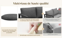 Juego de muebles de Jardín de Cuerda, juego de muebles de Jardín, sofá esquinero de Armado de Hierro galvanizado, Pata regulables, incl. Todos Los cojines de asiento y respaldo, Gris - details 1