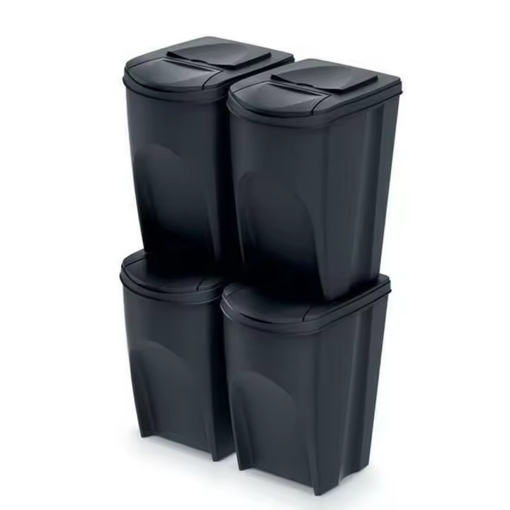 Set de 4 cubos de basura KEDEN SORTIBOX 100% plástico reciclado, negro, volumen 4x35L - 1