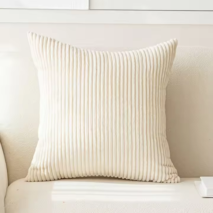 Funda De Cojín De Terciopelo 18x18 Estampado Rayado Para Decoración De Sala De Estar Cama Sofá Suave Cubierta De Cojín Beige Blanco - 1