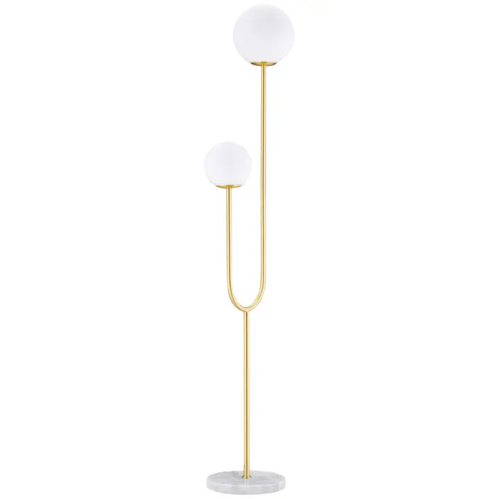 HOMCOM Lámpara de pie de metal Lámpara de pie sobre pie de salón dorado con 2 cabezales pantallas globo blancas cristal esmerilado - 25W - 33 x 25 x 155,5 cm - 1