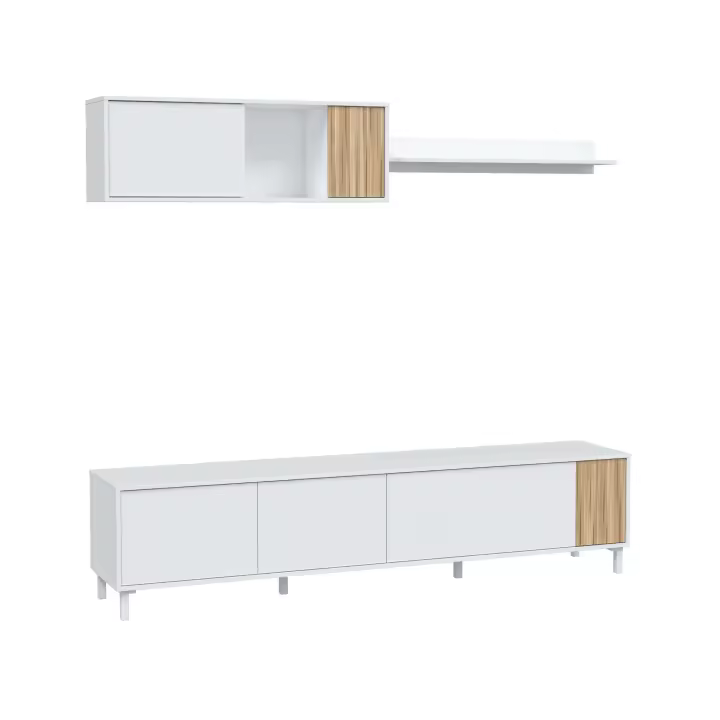 Muebles De Salón Ethna Blanco Artik Y Natur Estilo Moderno Para Comedor 200x40cm - 1