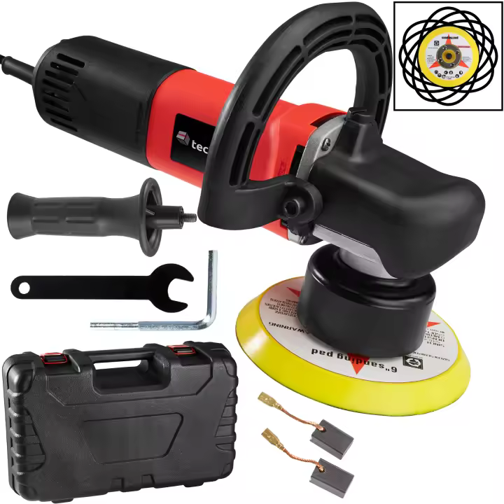 Tectake - Pulidora Excéntrica 710W con maleta  Todo lo que aparece en las imágenes está incluido  Amplio surtido de accesorios  Interruptor de funcionamiento continuo - 1
