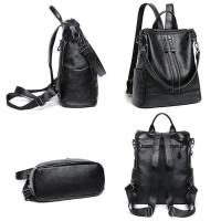 Mochila escolar de cuero suave para mujer, bolso escolar multifuncional de gran capacidad, bolsos de hombro de viaje, color negro - details 4