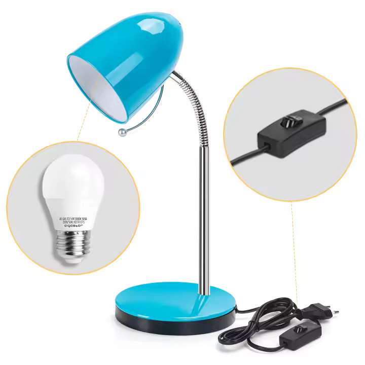 Aigostar lámpara de escritorio retro de metal, flexo escritorio vintage sin bombilla, lámpara de mesa compatible con bombillas modelo E27, Máx 240V, lampara lectura con cable de 153 cm - 1
