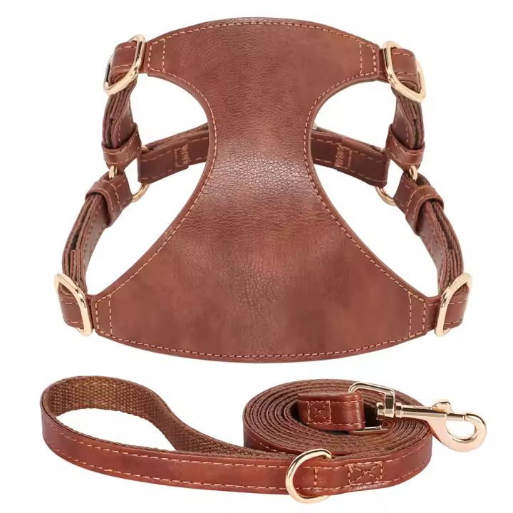 Juego De Arnés Y Correa Para Perros De Cuero PU Durable Arnes Suave Para Pequeños Y Medianos Perros Chihuahua Pug Con Guía De Caminar - 1