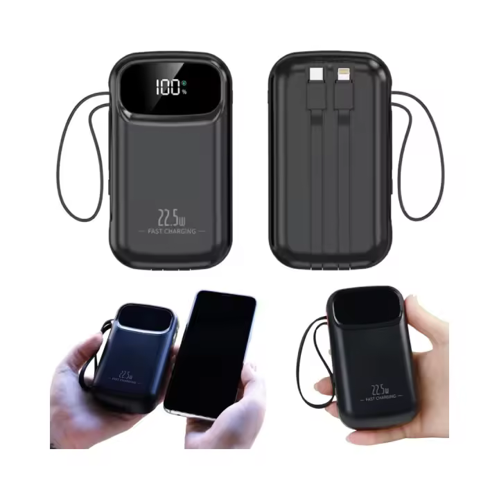 Bateria Externa Carga Rapida, 20000mAh- Marca NFMAXONE Power Bank Carga Rápida, con Cables USB y USB C, Batería Portatil para iPhone, con Cables Integrados, Compatible con Samsung iPad Macbook Negra. - 1