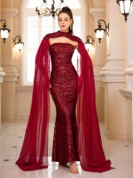 Vestido De Noche Elegante Romagic Para Mujer Con Pelo De Mariposa Desmontable Y Mangas Fluídas De Lentejuelas Vestido De Cumpleaños Y Baile De Prom 2025 Sin Cinturón - details 0