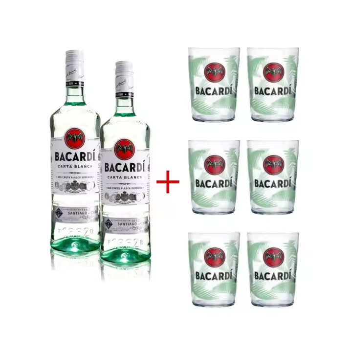 Pack 2 Bacardi 1l + 6 Vasos Bacardi Mojito - 1