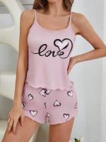 Conjunto De Pijamas Para Mujer Con Estampado De Corazones Camiseta Y Shorts De Verano Cómodo Y Elegante Sin Mangas Poliéster Y Spandex - details 9