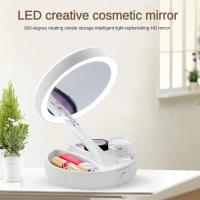 Espejo de maquillaje con luz LED para escritorio, espejo con aumento de 1X 10X, USB o Baterías, espejo plegable para viaje - details 0