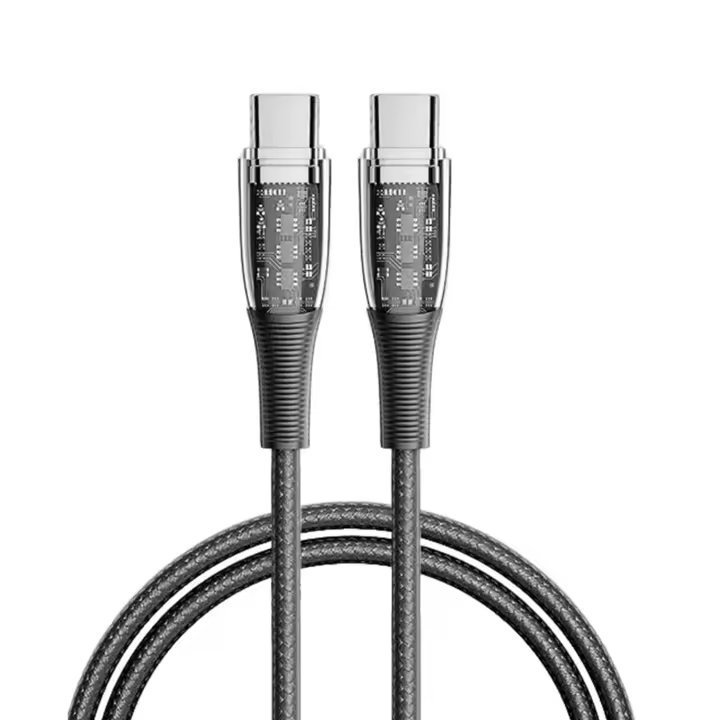 DAM. Cable USB-C a USB-C PD60W. Longitud: 1,2 metros, OD 4,0mm. Chapado en níquel. Con luz LED. 120x0,5x0,5cm - 1