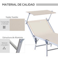 Outsunny Tumbona Plegable y Reclinable de Aluminio con Toldo Incorporado para Piscina Jardín Terraza Exterior Carga 120 kg 169x72x55/72 cm Beige - details 4